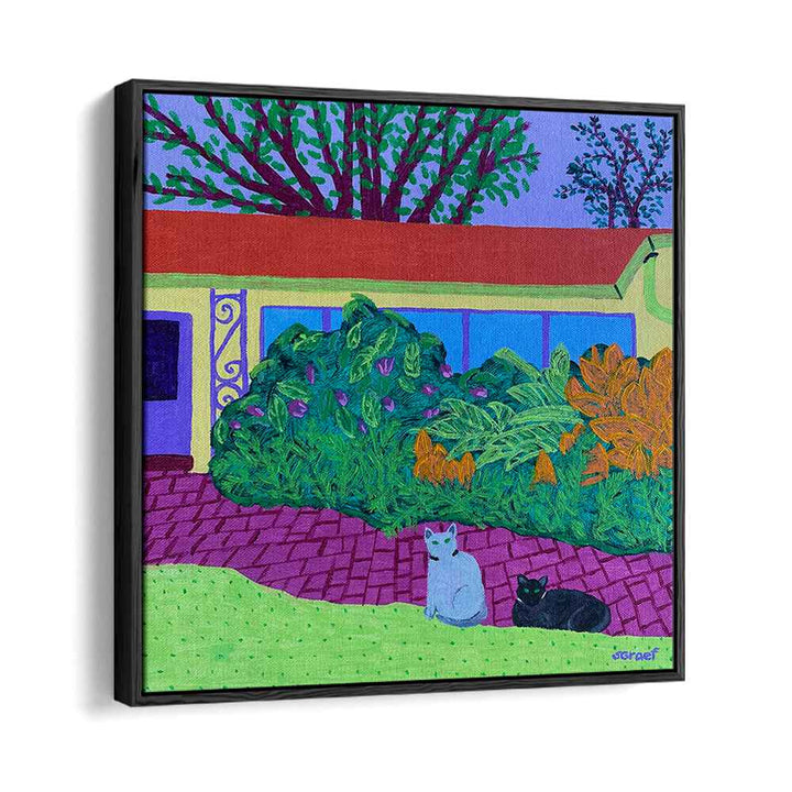 two cats landscape art prints in Black Floater Frame