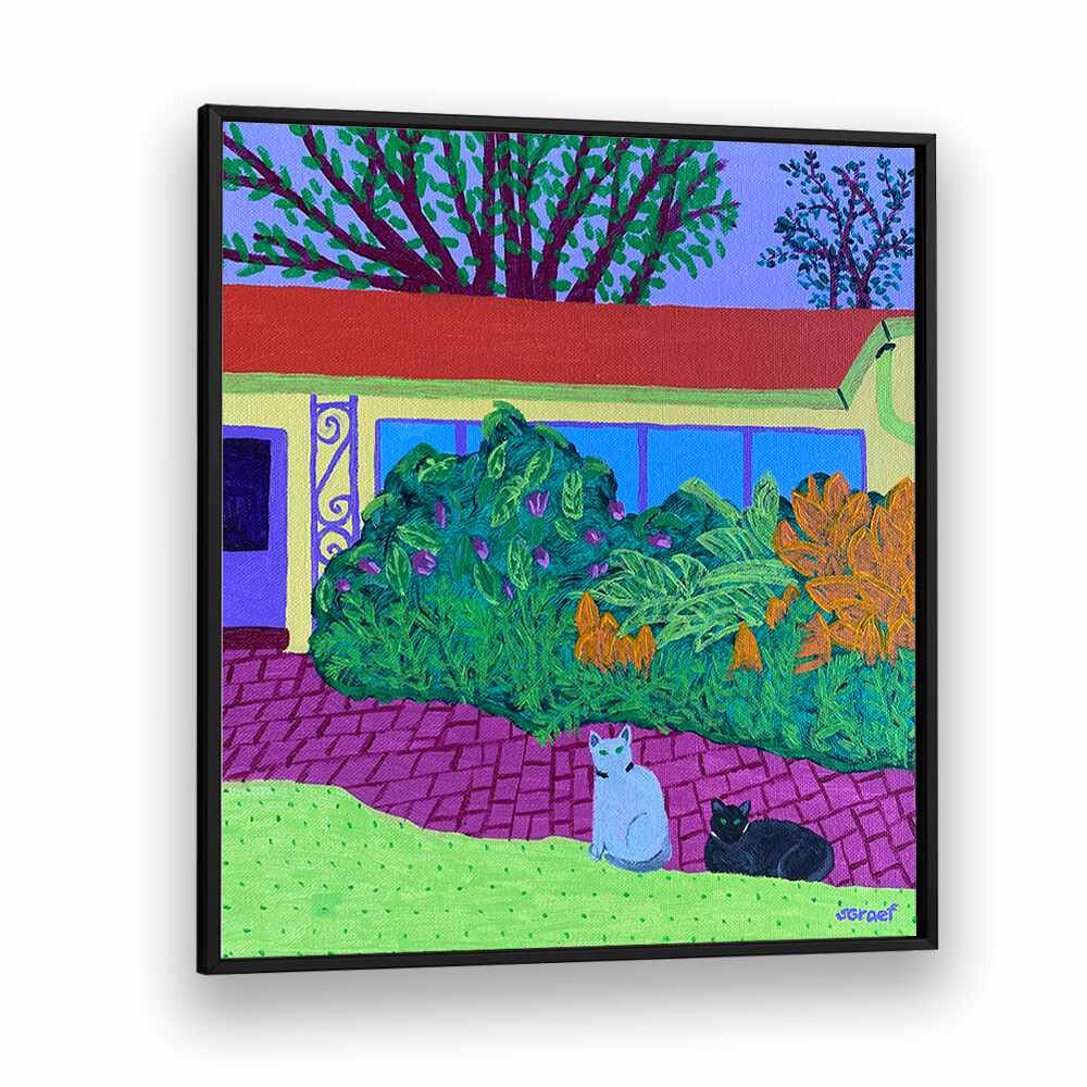 two cats landscape art prints in Black Plain Frame