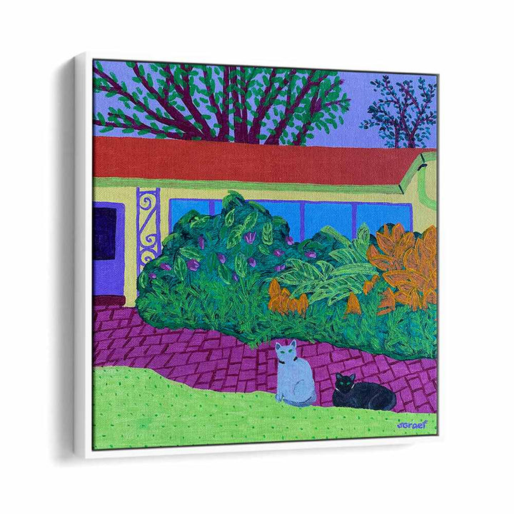 two cats landscape art prints in White Floater Frame
