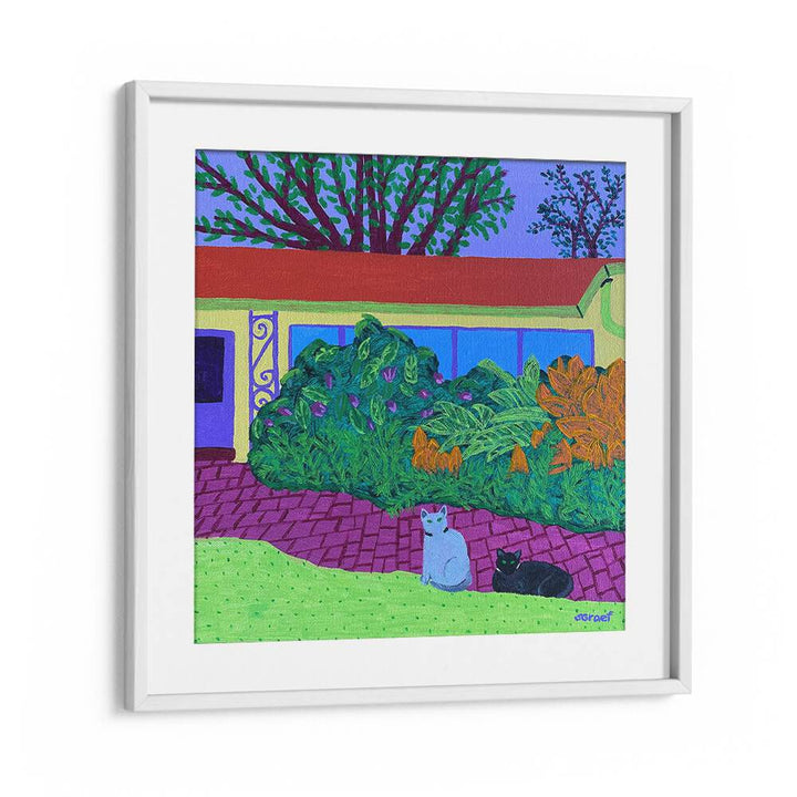 two cats landscape art prints in White Frame With Mount