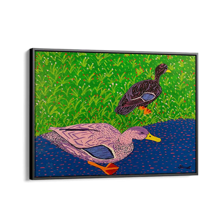 two ducks landscape art prints in Black Floater Frame