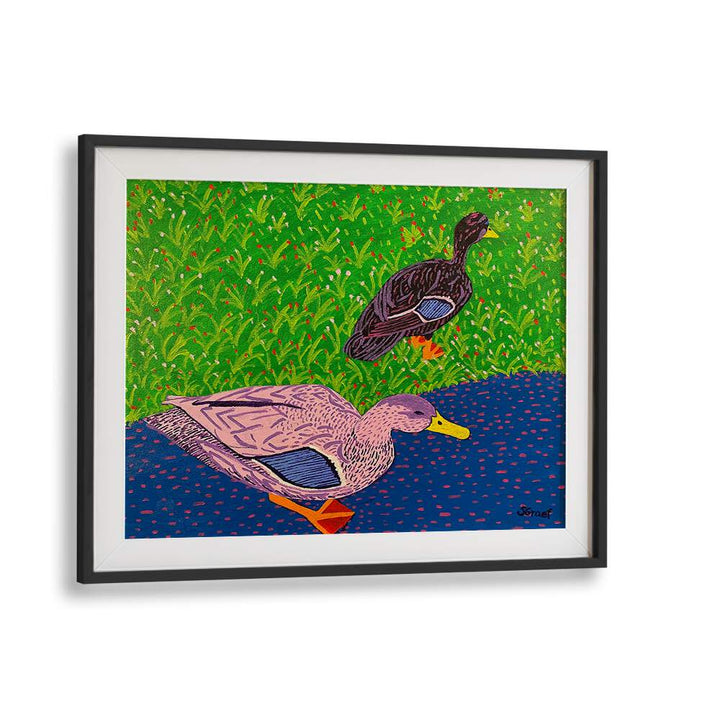 two ducks landscape art prints in Black Frame With Mount