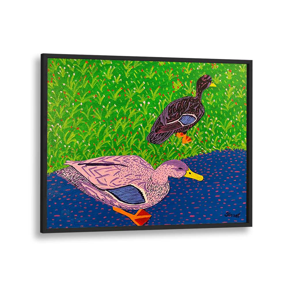two ducks landscape art prints in Black Plain Frame