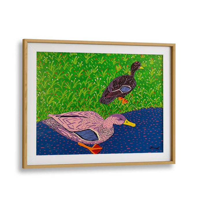 two ducks landscape art prints in Oak Wood Frame With Mount
