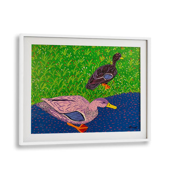 two ducks landscape art prints in White Frame With Mount