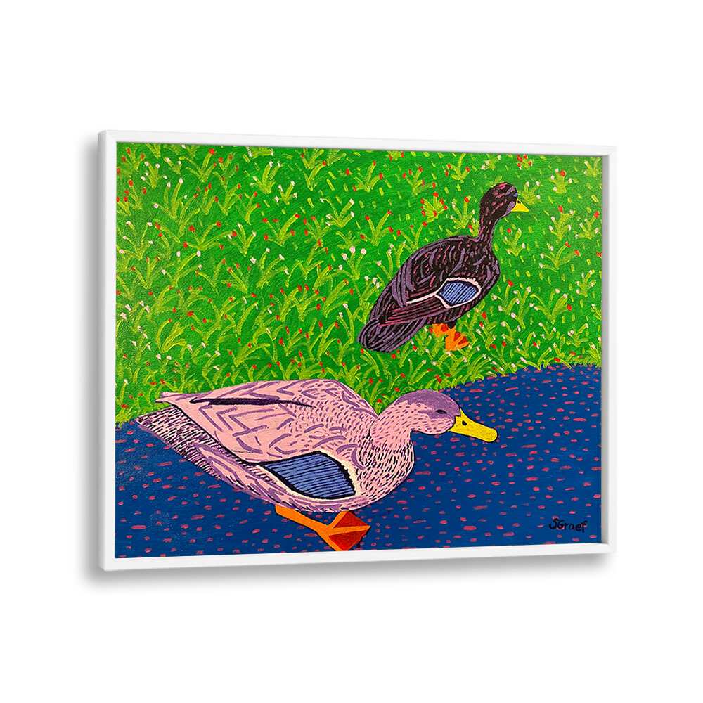 two ducks landscape art prints in White Plain Frame