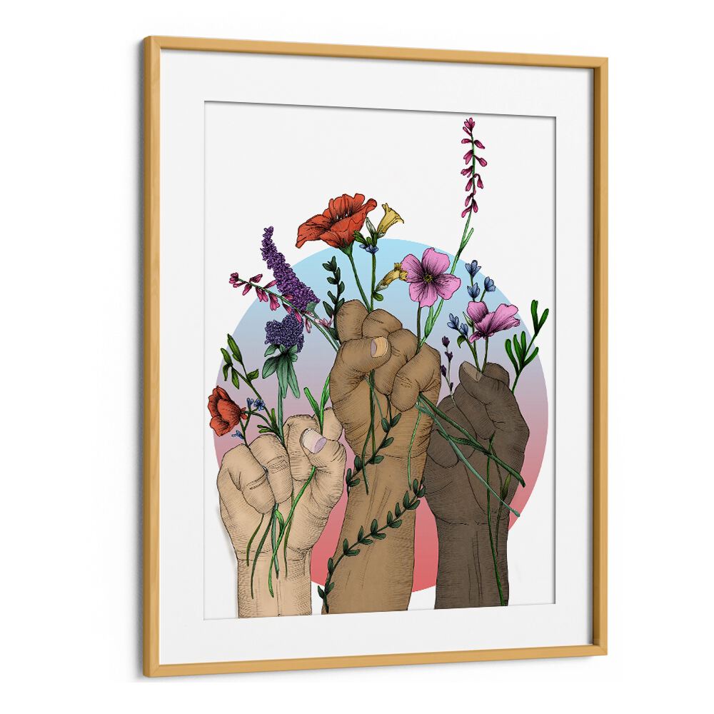 unity colour original Vintage paintings in Oak Wood Frame With Mount