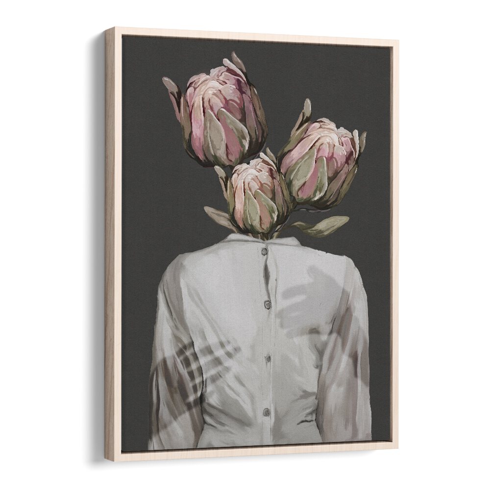 unknown longing dark version by gabriella roberg wall art prints in Oak Wood Floater Frame