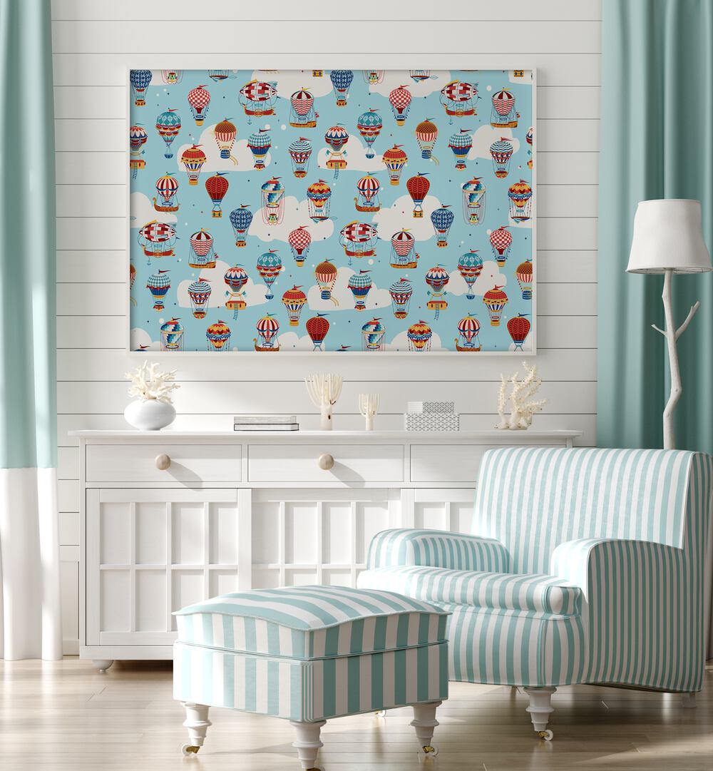 up in the clouds blue by sue skellern kids room paintings kids room wallart Artwork II placed on a wall