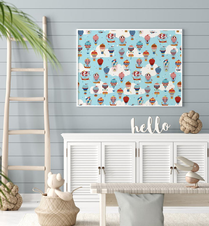 up in the clouds blue by sue skellern kids room paintings kids room wallart Artwork III placed on a wall