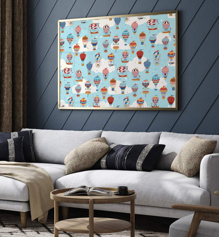 up in the clouds blue by sue skellern kids room paintings kids room wallart Artwork IV placed on a wall