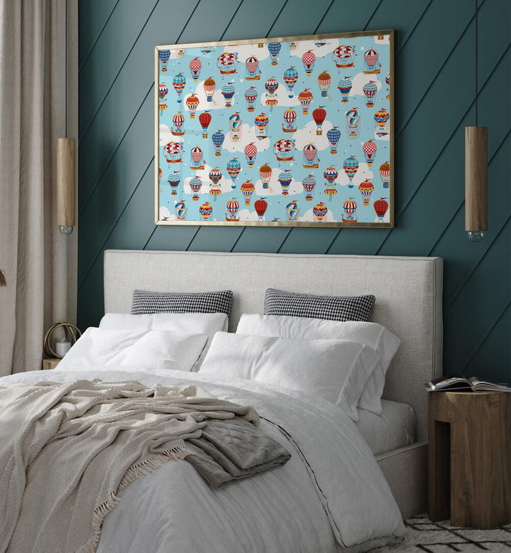 up in the clouds blue by sue skellern kids room paintings kids room wallart Artwork V placed on a wall