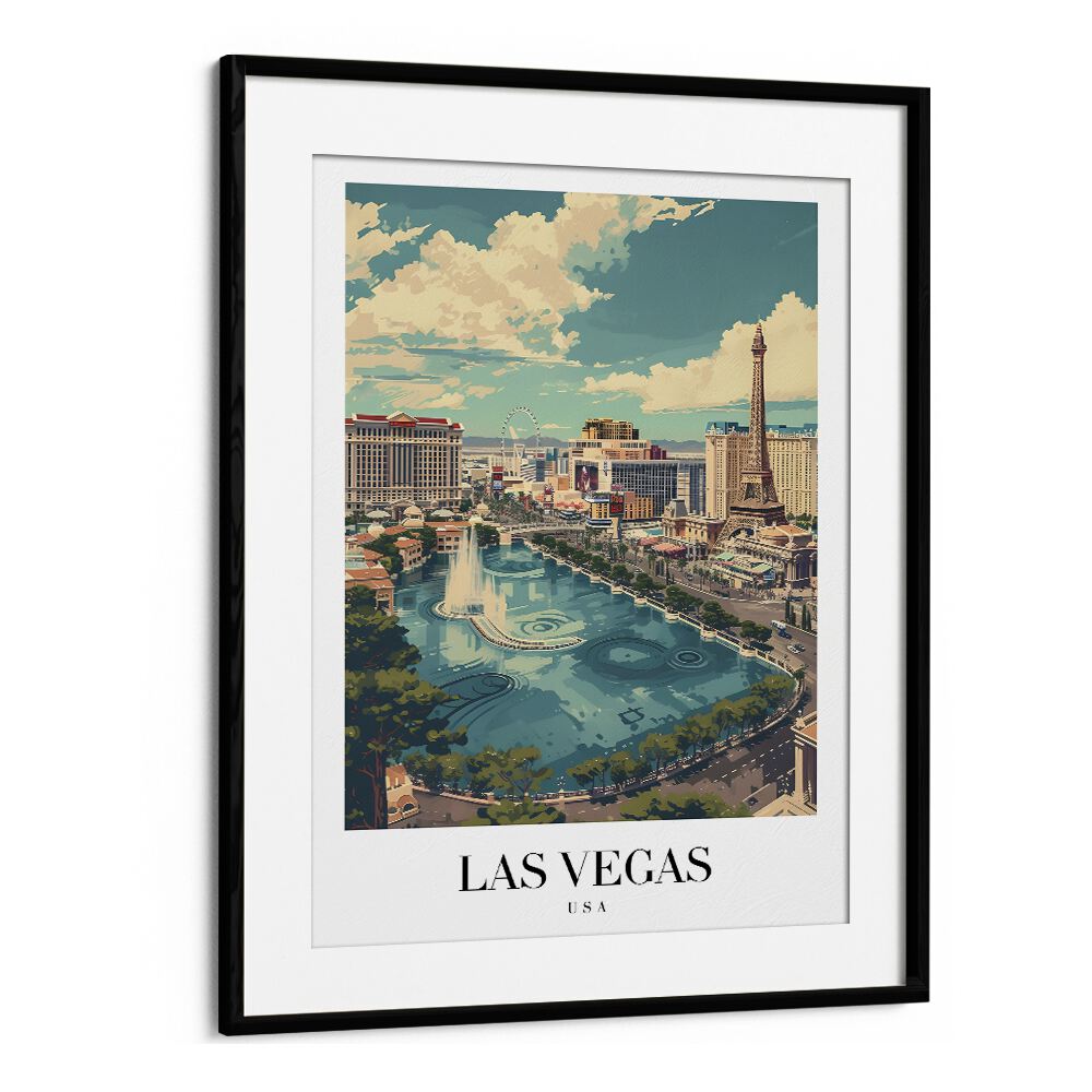 vegas travel posters in Black Frame With Mount