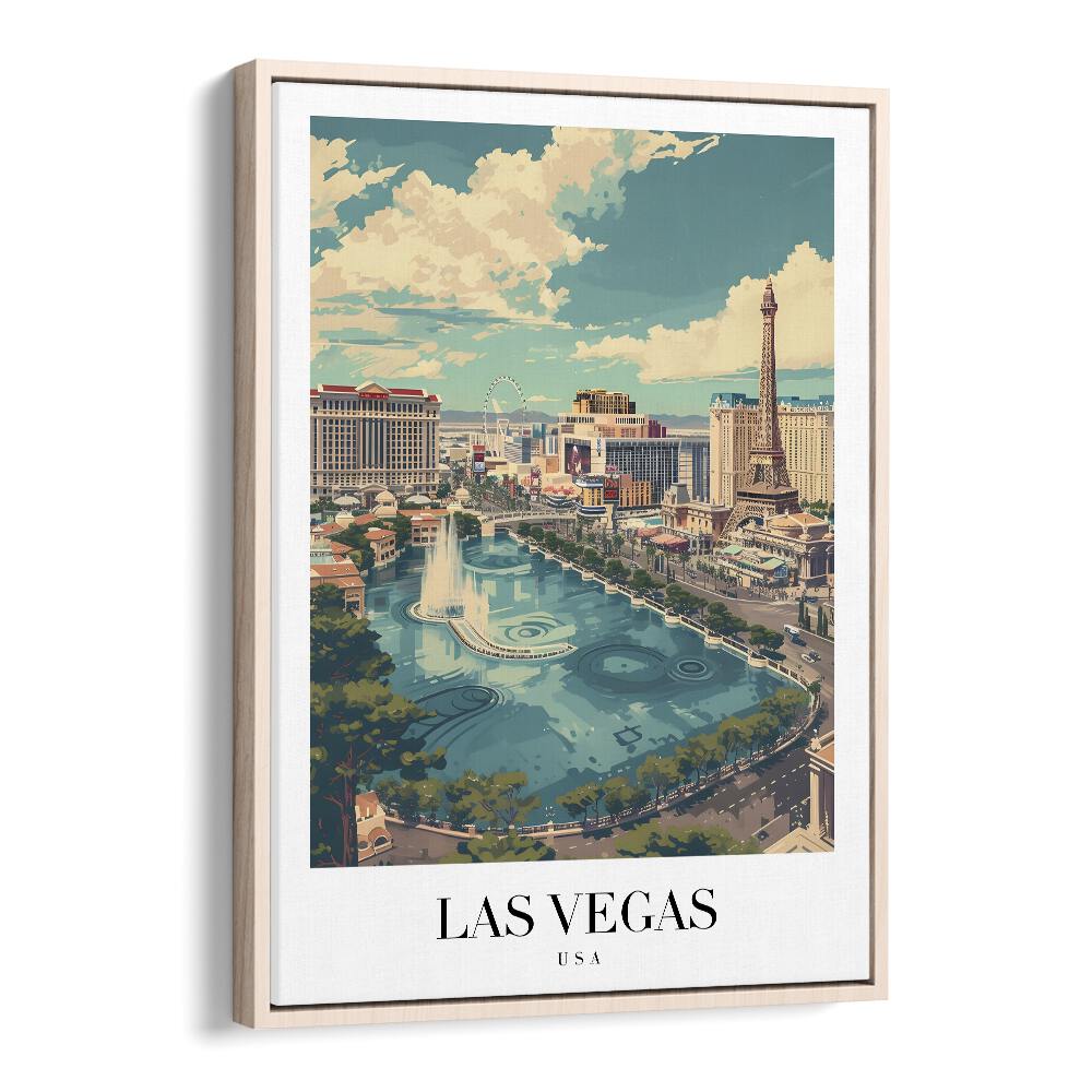 vegas travel posters in Oak Wood Floater Frame