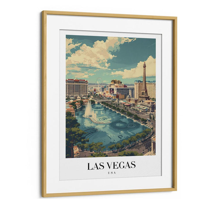vegas travel posters in Oak Wood Frame With Mount
