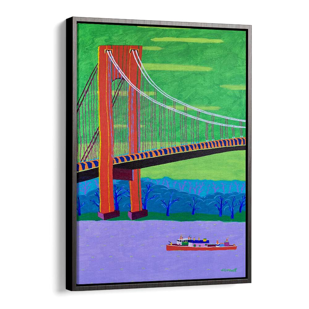 verrazzano narrows bridge landscape art prints in Black Floater Frame