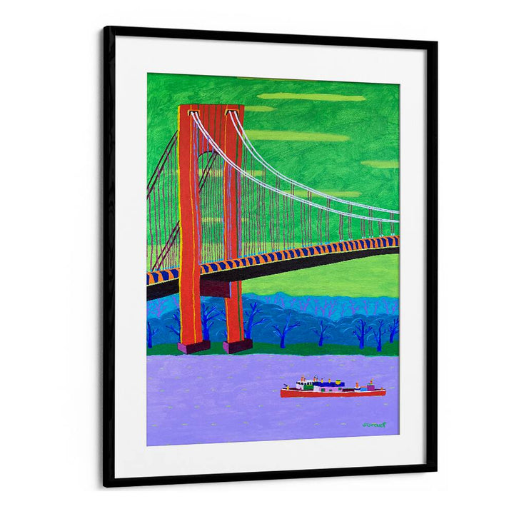 verrazzano narrows bridge landscape art prints in Black Frame With Mount