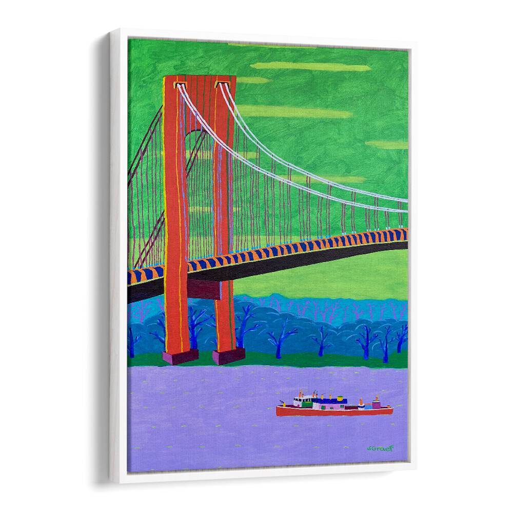 verrazzano narrows bridge landscape art prints in White Floater Frame