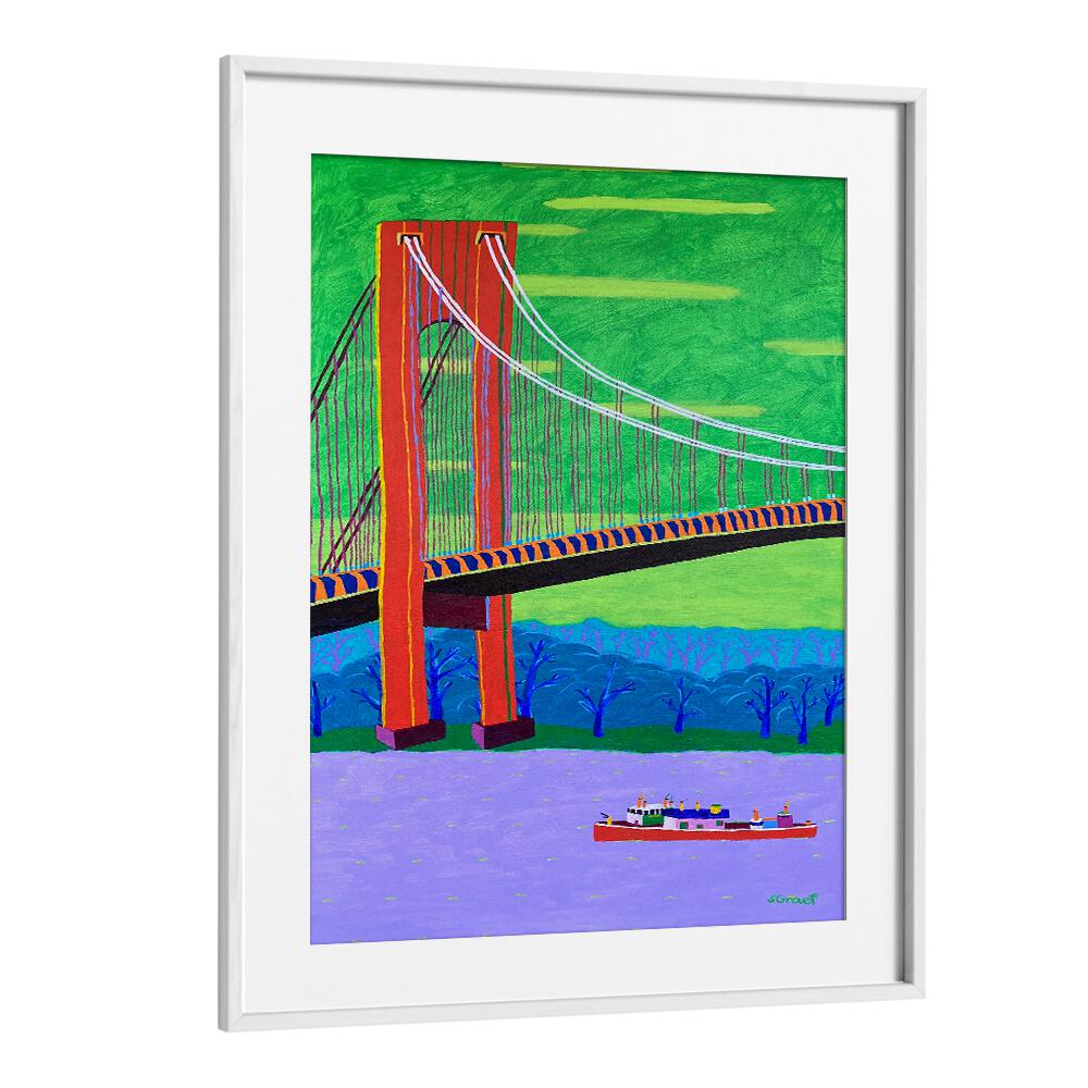verrazzano narrows bridge landscape art prints in White Frame With Mount