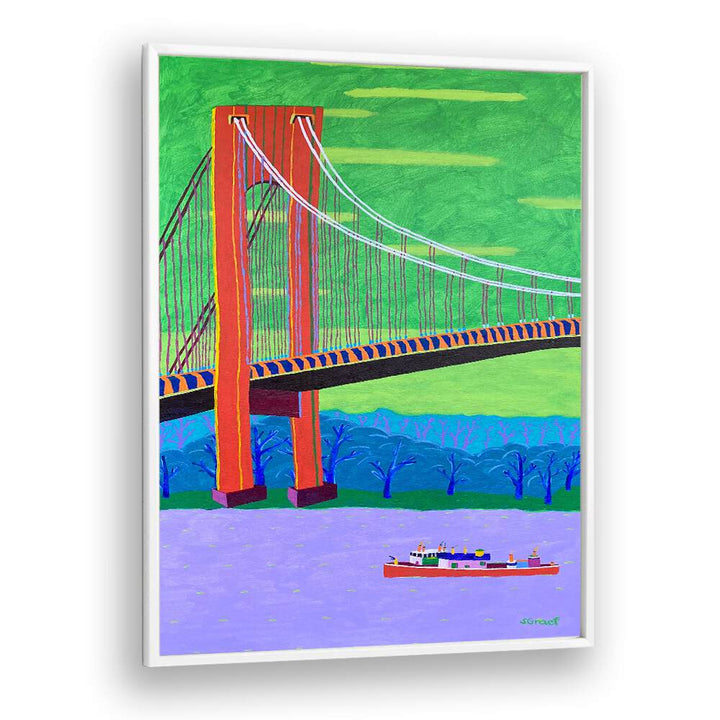 verrazzano narrows bridge landscape art prints in White Plain Frame