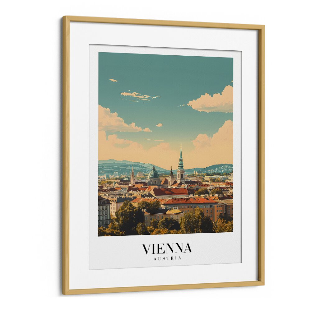 vienna-austria travel posters in Oak Wood Frame With Mount