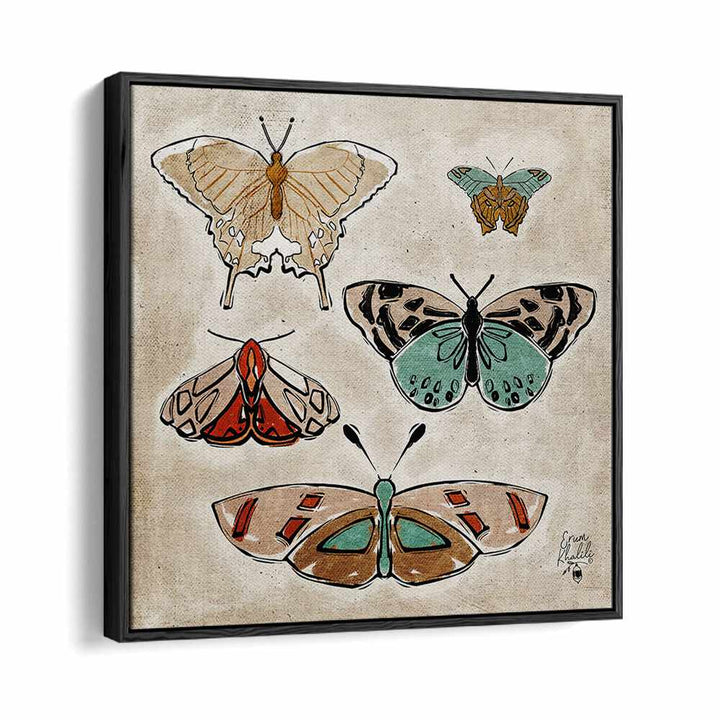 vintage butterflies wildlife painttings in Black Floater Frame