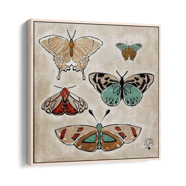 vintage butterflies wildlife painttings in Oak Wood Floater Frame