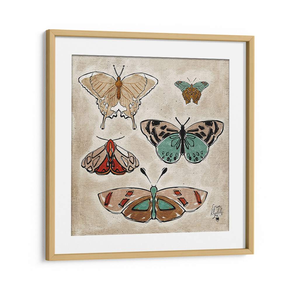 vintage butterflies wildlife painttings in Oak Wood Frame With Mount