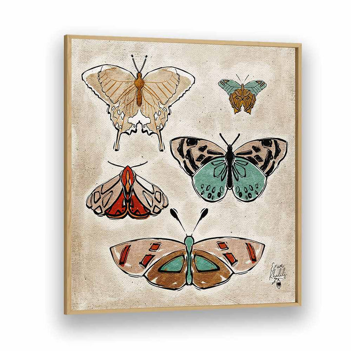 vintage butterflies wildlife painttings in Oak Wood Plain Frame