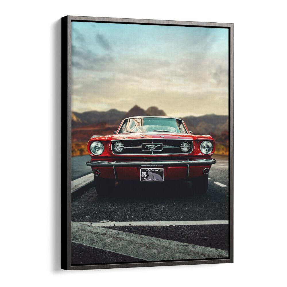 vintage car love car poster in Black Floater Frame