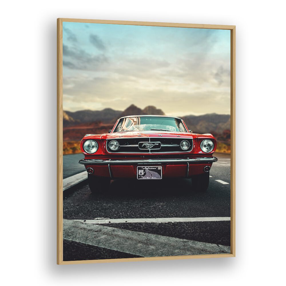 vintage car love car poster in Oak Wood Plain Frame