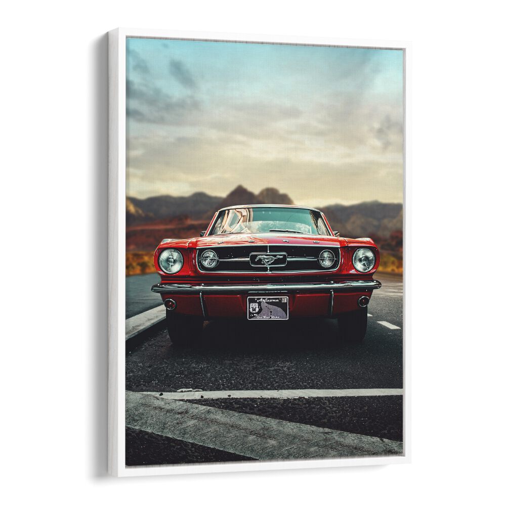 vintage car love car poster in White Floater Frame