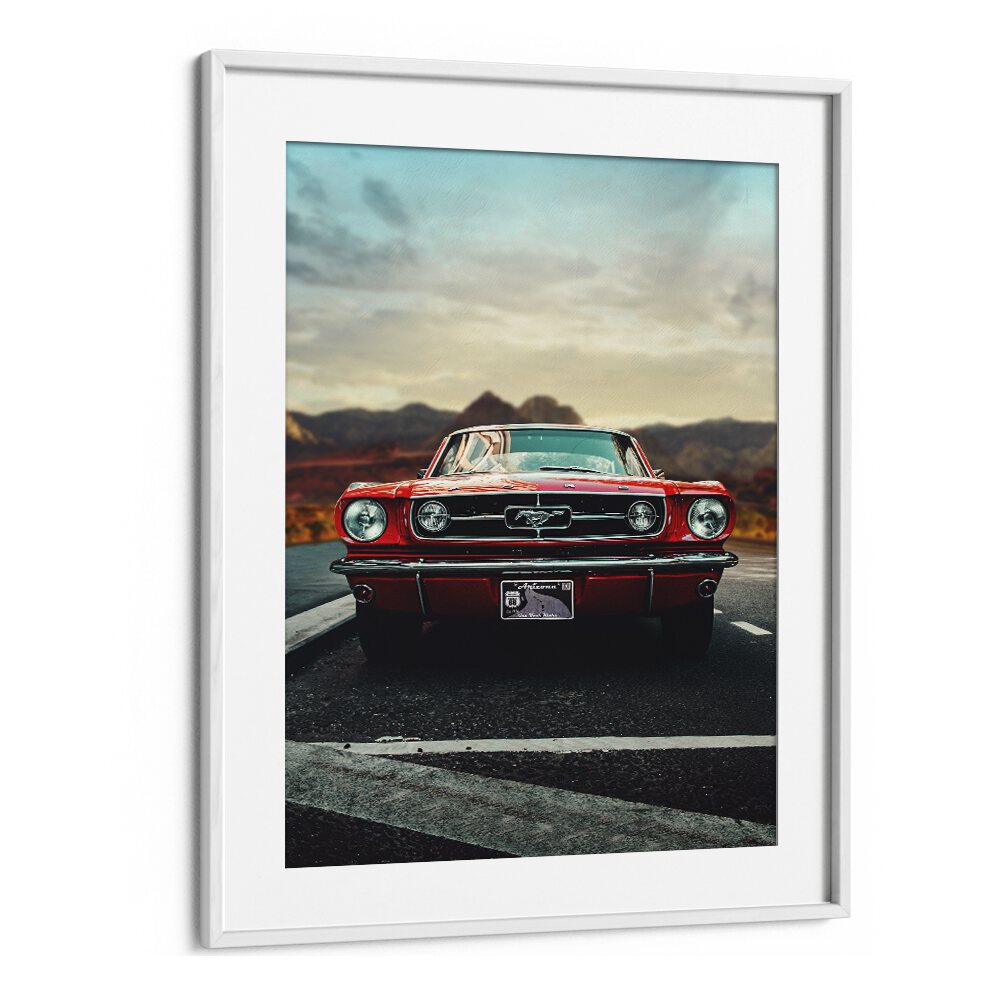 vintage car love car poster in White Frame With Mount