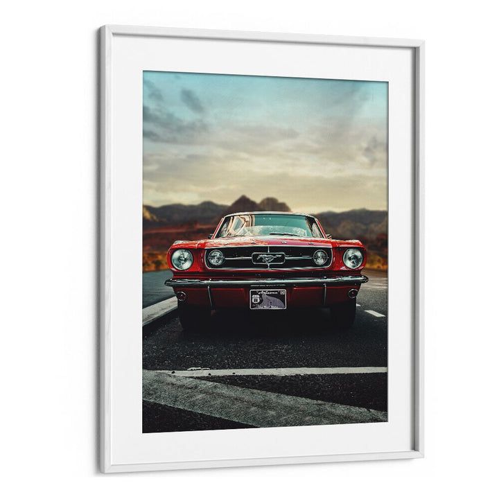 vintage car love car poster in White Frame With Mount