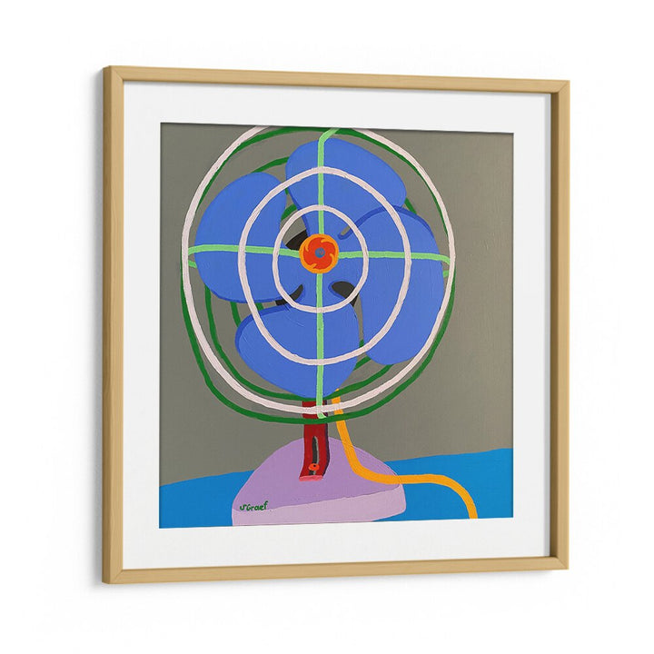 vintage fan vintage paintings  in Oak Wood Frame With Mount