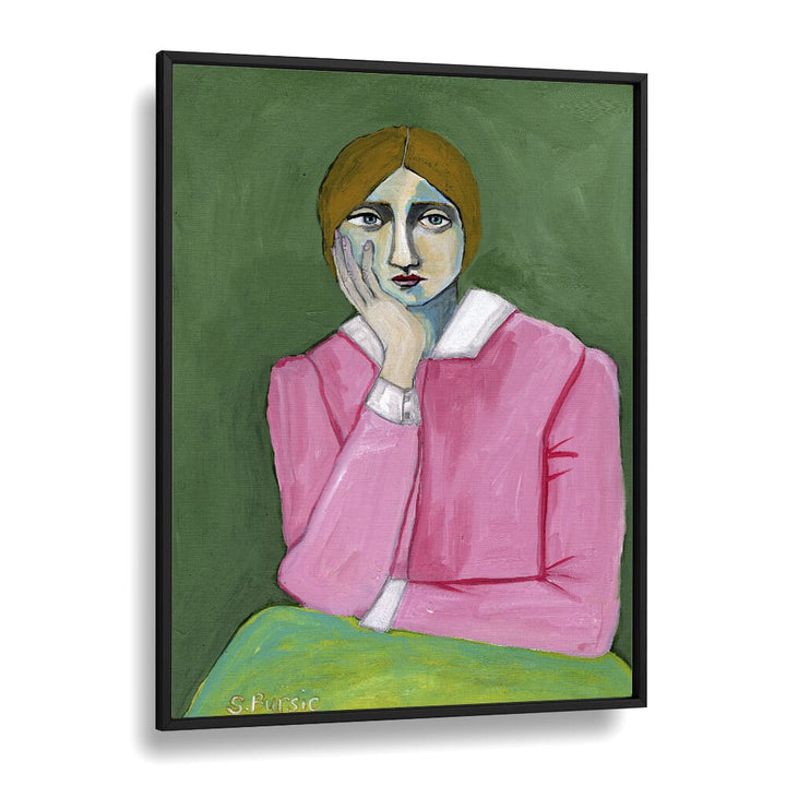 vintage lady in pink women illustration paintings in Black Plain Frame