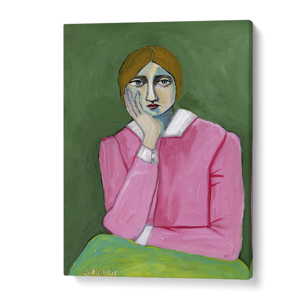 vintage lady in pink women illustration paintings in Gallery Wrap