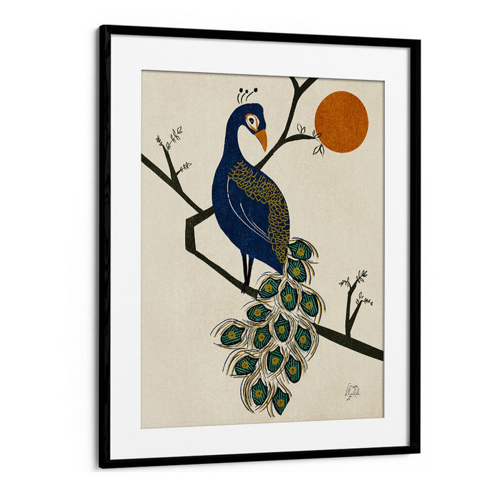 vintage peacock wildlife painttings in Black Frame With Mount