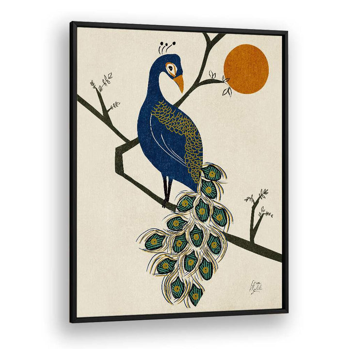 vintage peacock wildlife painttings in Black Plain Frame