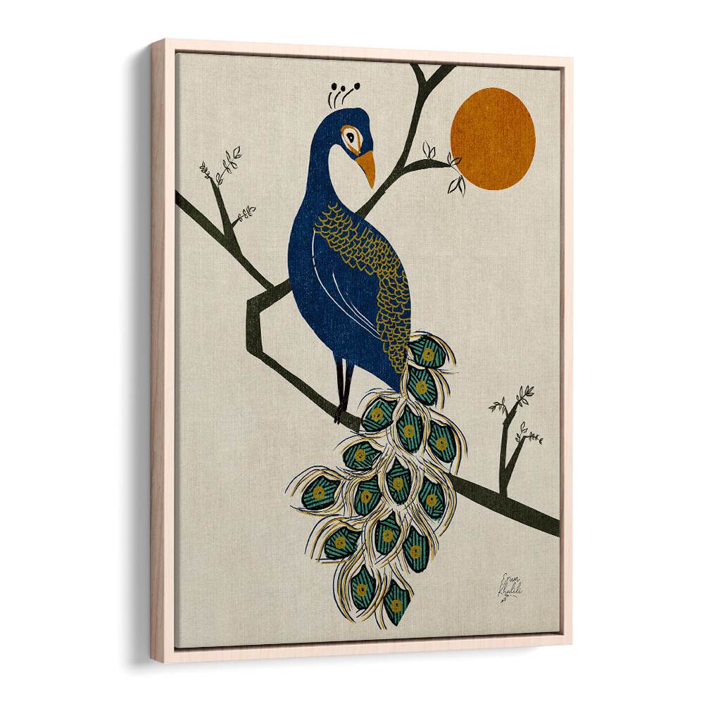 vintage peacock wildlife painttings in Oak Wood Floater Frame