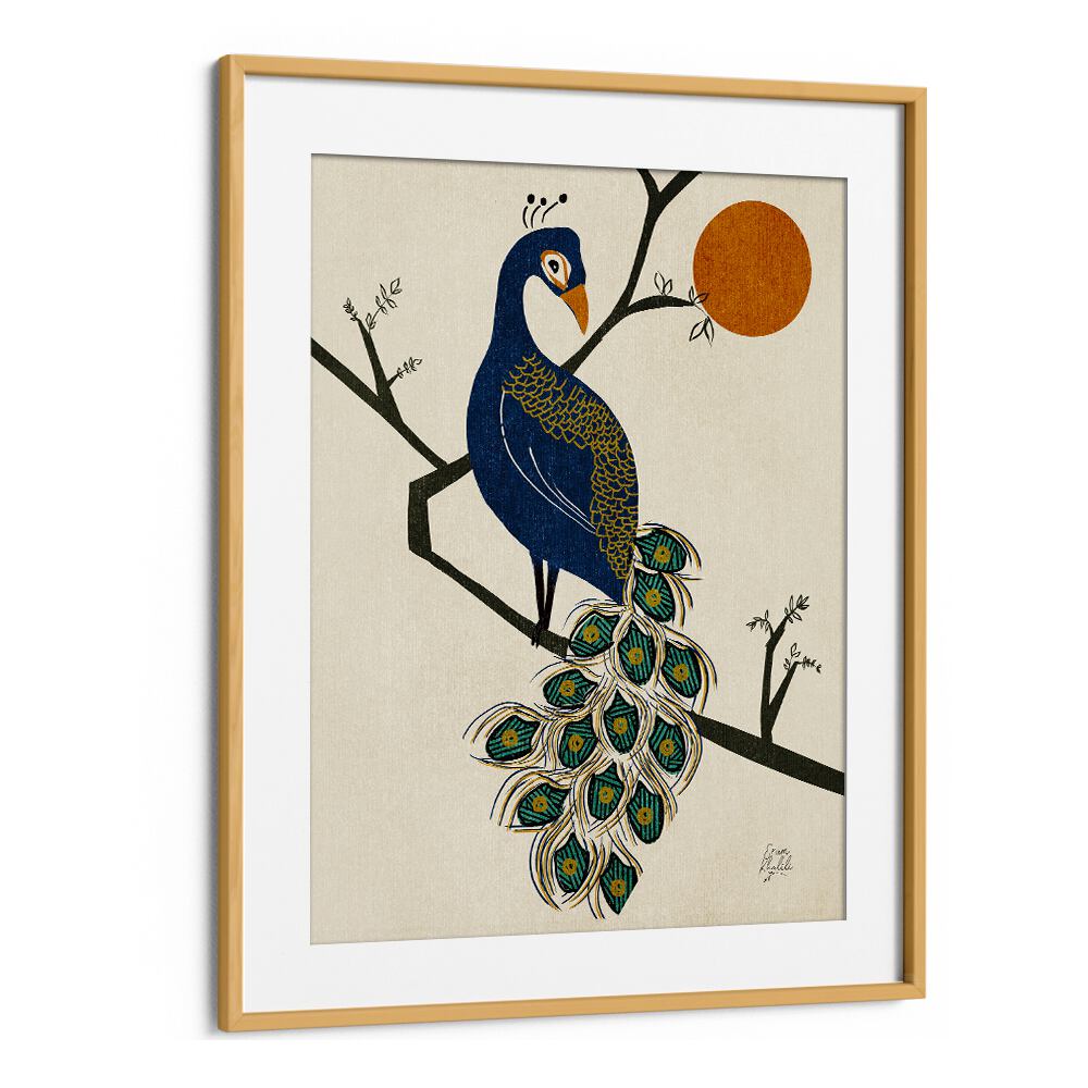 vintage peacock wildlife painttings in Oak Wood Frame With Mount