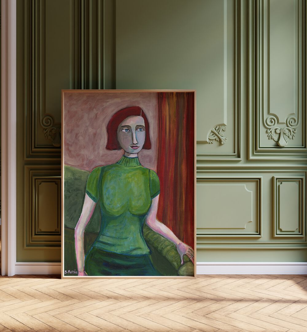 Captivating VINTAGE RED HEAD IN GREEN, PORTRAITS by Sharyn Bursic, blending classic and modern artistry beautifully.