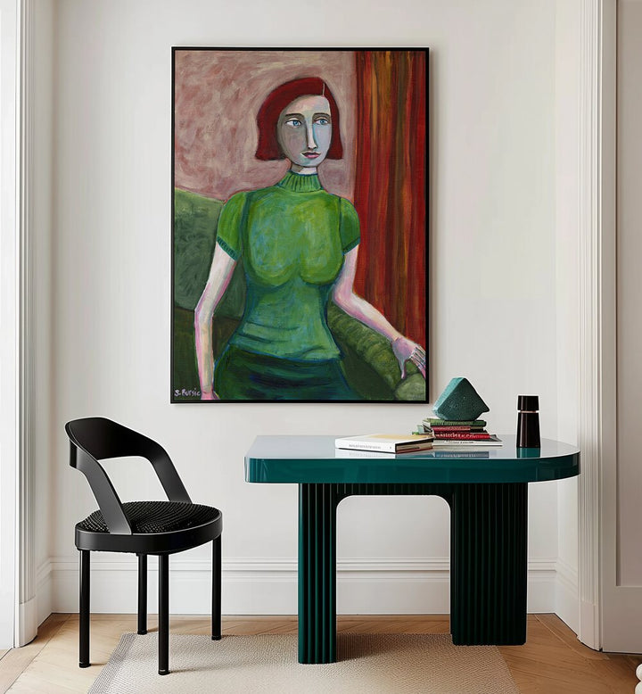 Captivating VINTAGE RED HEAD IN GREEN, PORTRAITS by Sharyn Bursic, blending classic artistry with modern style.