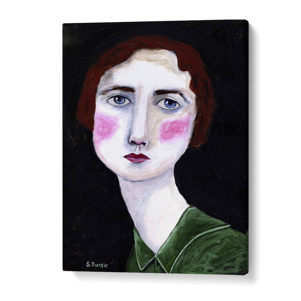 vintage woman with pink cheeks women illustration paintings in Gallery Wrap