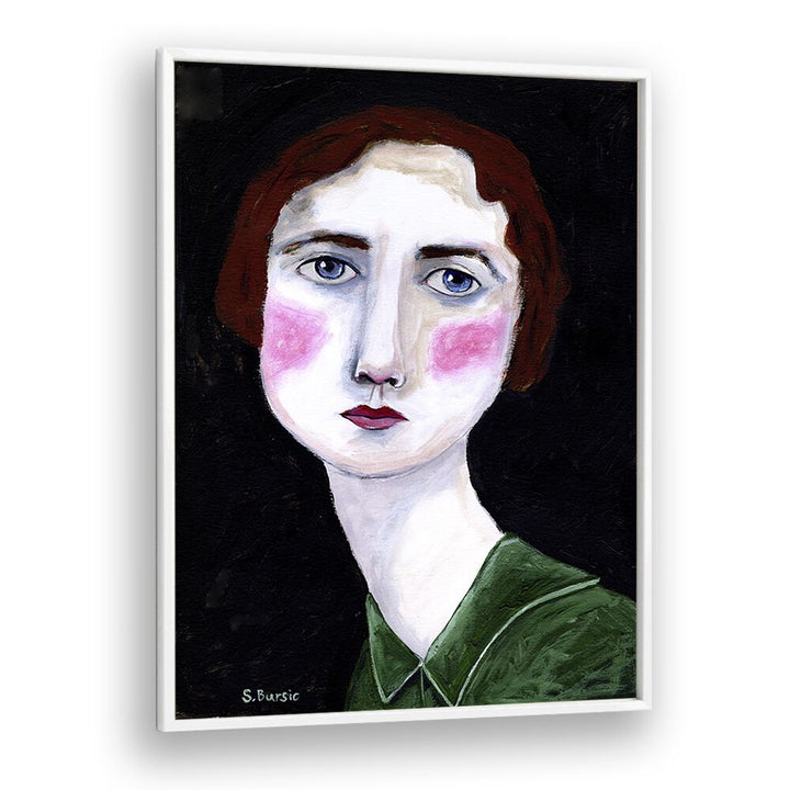 vintage woman with pink cheeks women illustration paintings in White Plain Frame