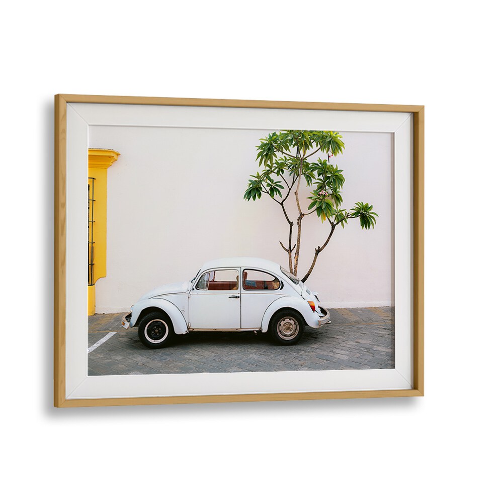 volskwagen beetle-mexico car poster in Oak Wood Frame With Mount