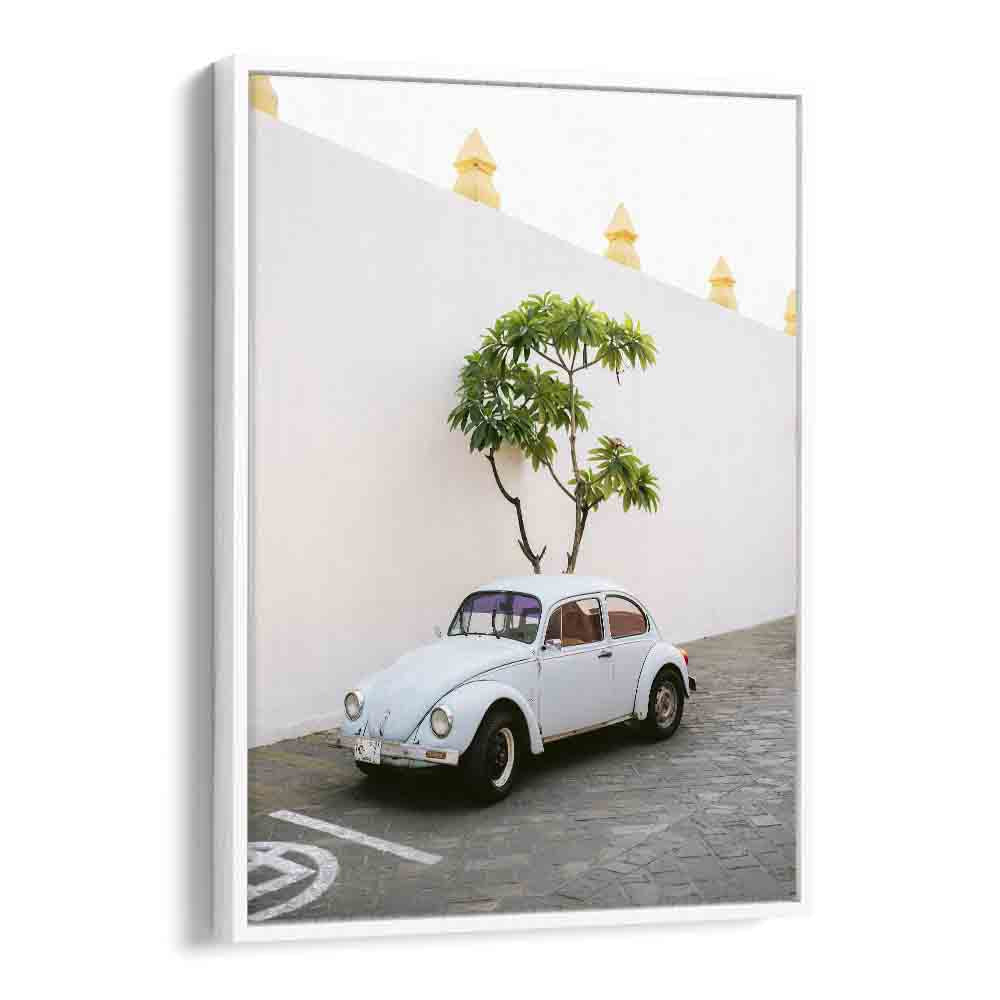 volskwagen beetle-oaxaca mexico car poster in White Floater Frame