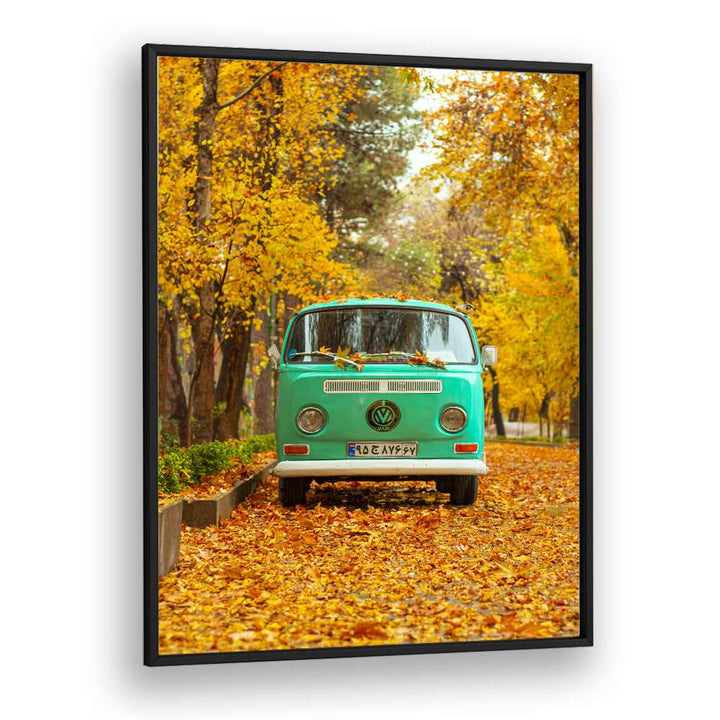 vw camper van in a silent autumn car poster in Black Plain Frame