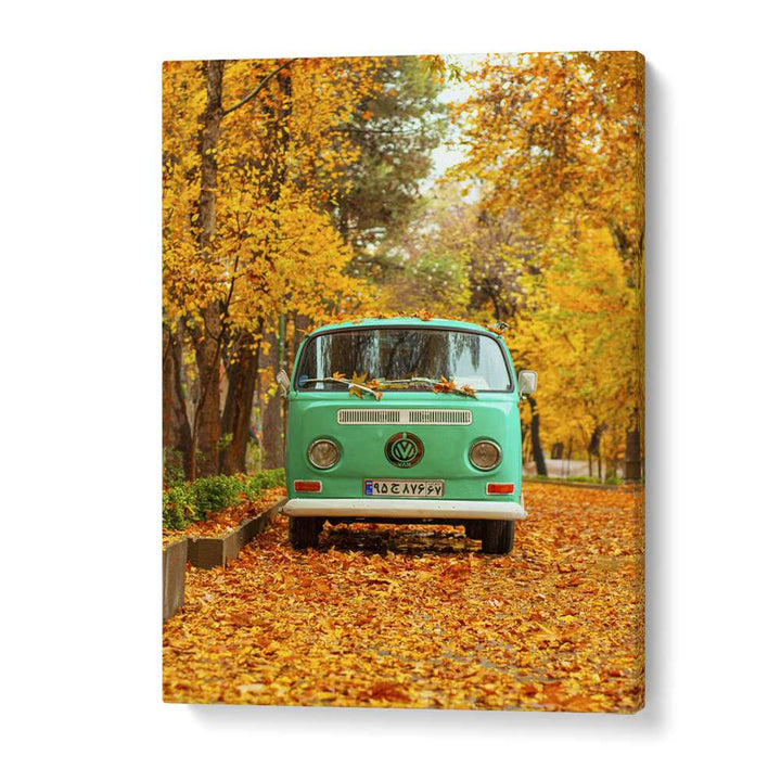 vw camper van in a silent autumn car poster in Gallery Wrap