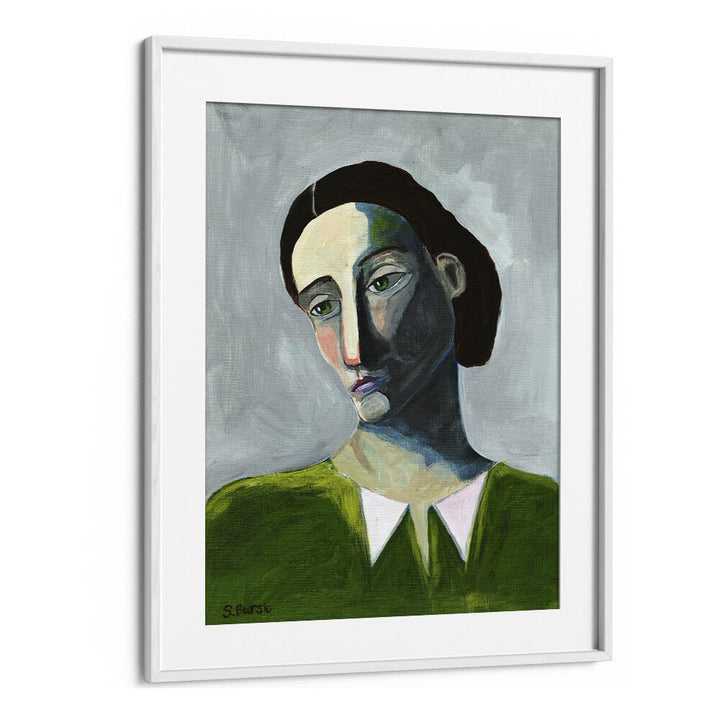 waiting womanwomen illustration paintings in White Frame With Mount